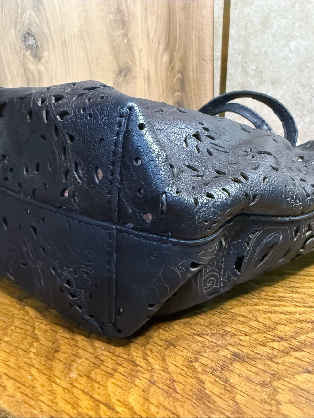 Patricia Nash Black Leather Cutout Tooled Adeline Tote Bag - Picture 8 of 16